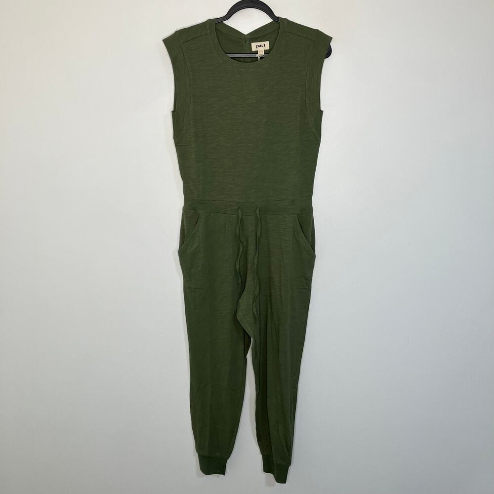 PACT Women's Olivine Relaxed SLub Muscle Tee Jumpsuit Olive Green Small